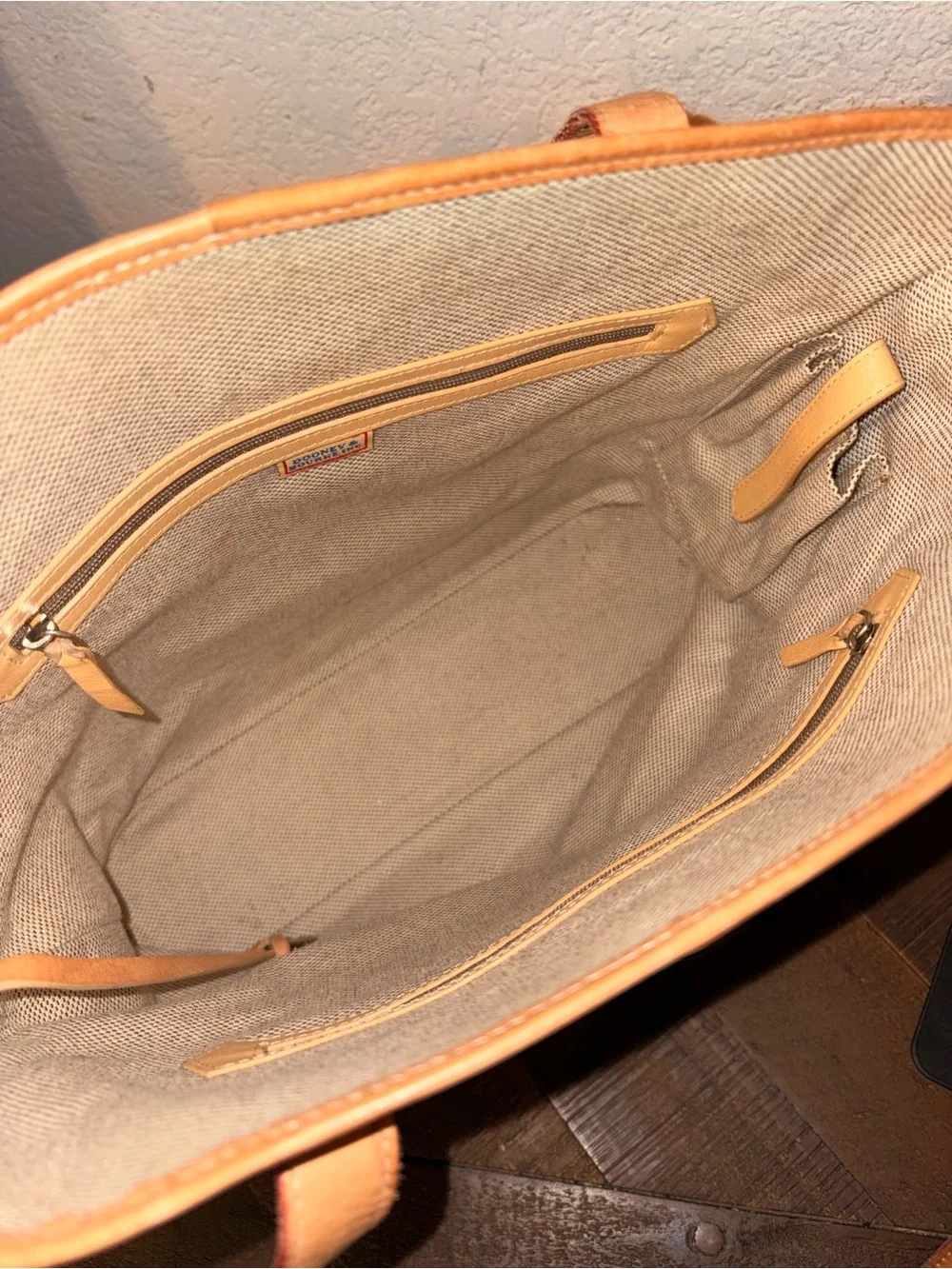 Dooney & Bourke Signature DB Canvas Shopper Tote Turn Lock Leather Trim Shoulder